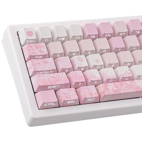 Tsungup Keycaps Cherry Blossom Tie-Dye Keycap Set-Custom PBT Pink Keycaps | Sakura Gradient Side Print, 131 Keys DoubleShot Key caps Cherry Profile Keyboard Key caps for Mechanical Keyboards - Image 1
