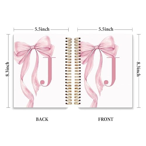 JXREQ Coquette Pink Bow Personalized Notebook, Initial Letter J Monogram Journal, Preppy Girly Ribbon Bow Journal, Monogrammed Gifts for Women, Aesthetic Spiral Notebook 5.5x8.3 thumbnail 3