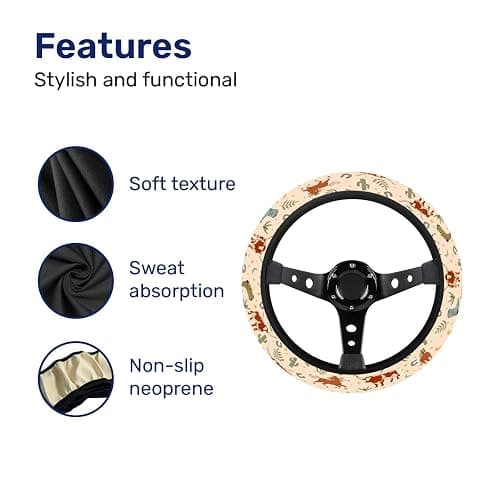GENANY Cowgirl Western Steering Wheel Cover | Breathable polyester fabric suits standard 15 inch wheels with fit confirmed by the outer edge measurement thumbnail 5