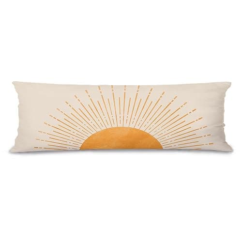 Pleonox Boho Orange Sun Sunshine 20x54 Body Pillow Cover Case, Mid Century Modern Boho Horizontal Sunset Sunrise Decorative Long Hug Pillow Cases for Bed Couch - Image 1