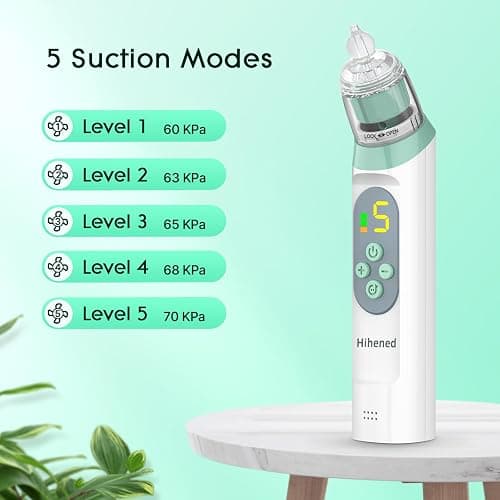 Electric Nasal Aspirator for Baby, Nose Aspirator for Toddlers, Waterproof Baby Nose Sucker, Nose Cleaner with 3 Silicone Tips, Adjustable Suction Level, Music and Light Soothing Function,Green thumbnail 4