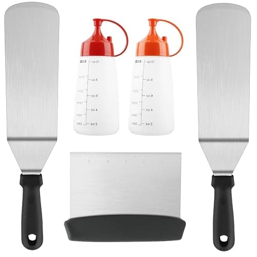 BBQ Griddle Tool Set - 2 Spatulas, 2 Squeeze Bottles & 1 Scraper | Heavy-Duty Stainless Steel Accessories for Flat Top Cookin - Image 1