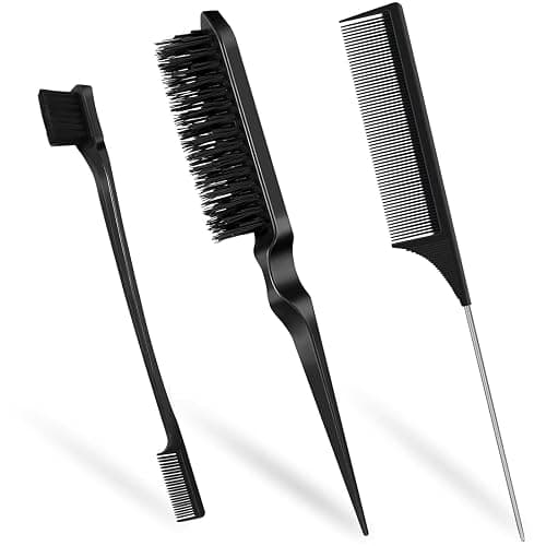 Qufiiry 3Stück Sleek Bun BüRste Set, Doppelkanten BüRste Teasing HaarbüRste Set und Rattenschwanz Kamm, Toupier Bürste Set Borsten Haarschnitt Haarkamm für Friseurin Frauen Kinder - Image 1