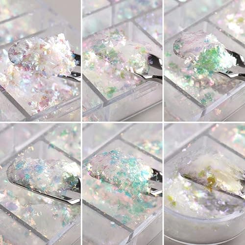 Holographic Iridescent Nail Art Nail Glitter KALEFUL Powder Aurora Foil Sequins Flakes Paillettes Designs Manicure Nail Decorations - 12 Grids thumbnail 8