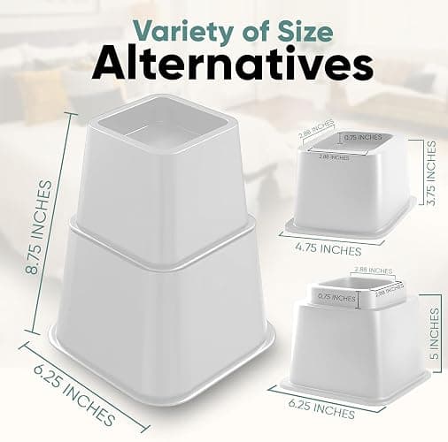 Home Intuition Heavy Duty Adjustable Bed Risers Furniture Riser 3, 5 or 8-Inch, 4 Pack, 8-Piece Set (White) thumbnail 2