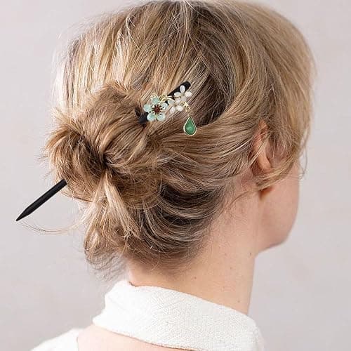 Arvintas 4 PACK Japanese Chinese Wooden Hair Stick, Hairpin with 4 Different Flower Styles, Retro Wooden Hair Accessories for Women Girls thumbnail 4