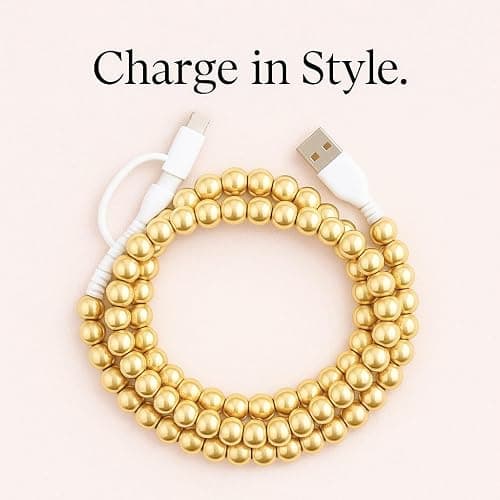 Stylish [Apple MFi Certified] Beaded Phone Charger Cable Metallic Colors USB Cable 2 in1 USB-C Charging Cord for Smartphones 3.3ft (Gold) thumbnail 2