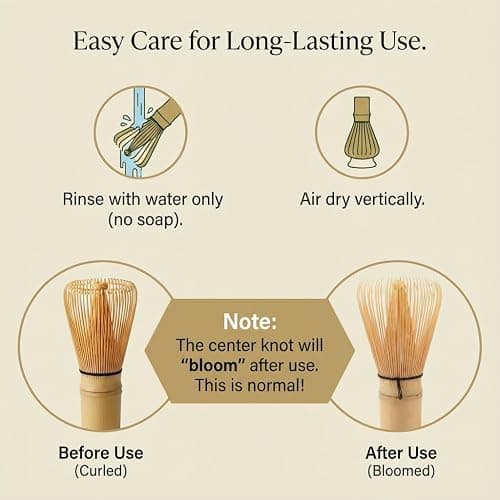 ARTDOU 100-Prong Bamboo Matcha Whisk (Chasen) - Traditional Green Tea Powder Stirrer & Mixer, Authentic Handcrafted Macha Wisk, Better Than Electric Frother for Matcha Latte, Kitchen Gift for Women thumbnail 6