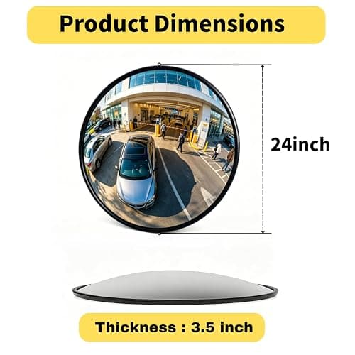 THAIMATS 24in Wide-Angle Unbreakable Convex Mirror | Heavy-duty unbreakable acrylic, instant rebound, wall mount. Indoor/outdoor for garage, driveway, warehouse, street. thumbnail 2