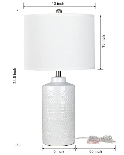 JUNNAI 24.5" White Ceramic Table Lamp 3-Way Dimmable Nightstand with White Linen Shade Bedside Lamp for Bedrooms & Living Room Office Reading(Bulb Included) thumbnail 4