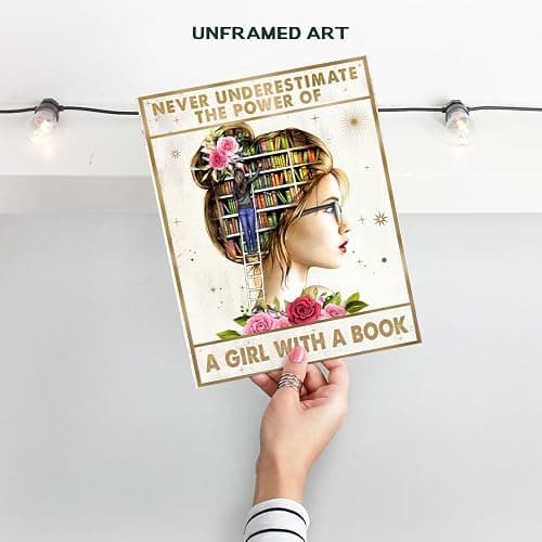 Empowering Wall Art For Tween Girl 11x14 - Never Underestimate A Girl With A Book - Inspirational & Motivational quote Poster - Ideal for Classroom Decor, Teacher Gifts,Woman Room Decor - Unframed thumbnail 2