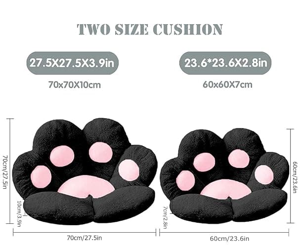 LANPEW Katze Pfot Rückenkissen Sitzkissen Cute Cat Paw Stuhlkissen Plüsch Komfort Sitzpolster Büro Lazy Warm Sitzkissen Bett Tatami Bodenkissen für Home (Schwarz, 60x60cm) thumbnail 3