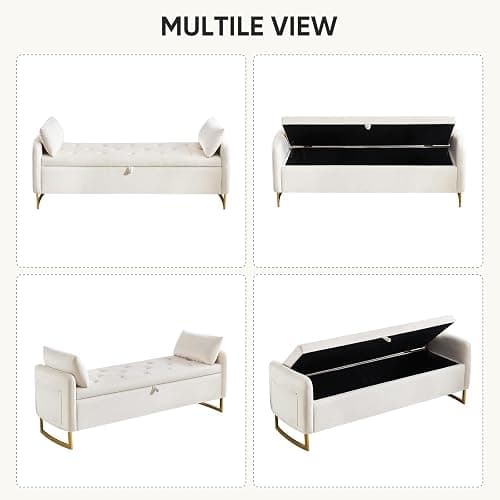 HOMYKA 65" Storage Ottoman Bench, Velvet Storage Bench for Bedroom, End of Bed Storage Bench with Tufted Upholstered and Gold Legs, Bedroom Benches with Arms for Living Room Window and Entryway Beige thumbnail 8