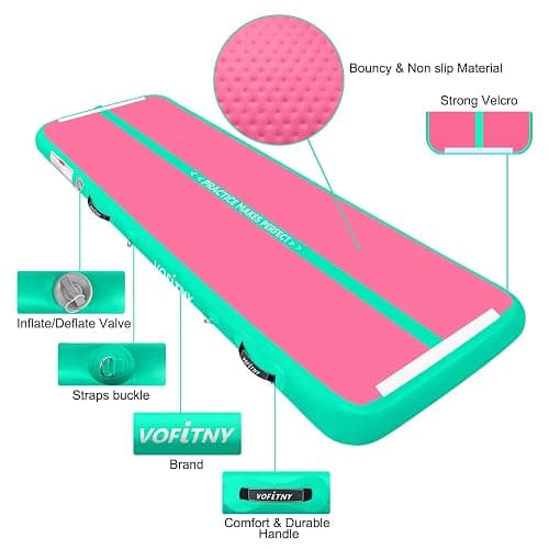 VOFiTNY All Purpose Gymnastics Mat 6.6/10/13/16/20 ft Sturdy Inflatable Tumble Track for Home/Gym - Pink/Green - 20ft*3.3ft*4inches(6m*1m*0.1m) thumbnail 6