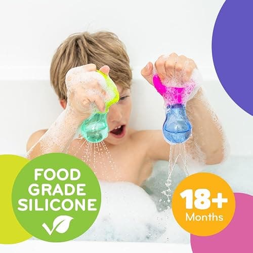 Mobi Skwooshlz Water Squeeze Bulbs - Silicone Baby Bath Toys, Baby Bathtub Toys for Toddlers, Latex and BPA Free, Food Grade Silicon, Easy to Clean - Toddler Ages 1-3 (Pack of 2) thumbnail 2