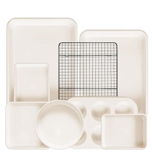 8-Piece Non-stick Baking Pans Set – Stackable Bakeware Set for Kitchen, Carbon Steel Baking Set with Cookie Sheet, Roasting Pan, Cake Pan, Muffin Pan, Cooling Rack, Baking Essentials Supplies - Image 1