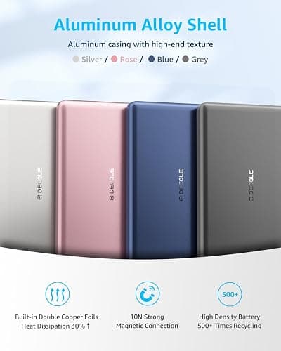 decqle “Air” Power Bank for MagSafe 5000mAh, Ultra Slim Magnetic Wireless Portable Battery Charger Case with USB-C Cable, Compatible with iPhone 17/16/15/14/13/12 Series Only (Grey) thumbnail 7