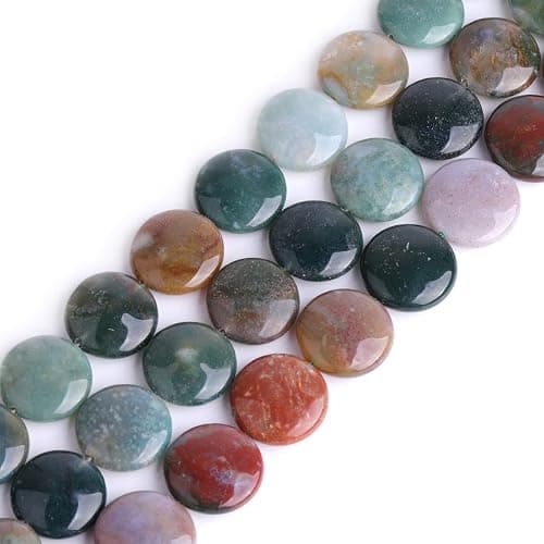 GEM-Inside Natural 20mm Coin Indian Agate Gemstone Loose Beads Energy Stone Handmade Beads for Jewelry Making Jewelry Beading Supplies for Women - Image 1