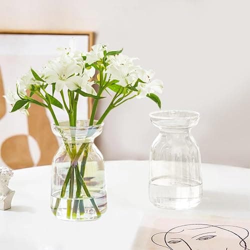 Gute Glass Vases for Decor, Modern Decorative Flower Vase Centerpieces Table Home Indoor Desk Decor Living Room, Kitchen, Office Wedding or Housewarming Gifts (Clear) thumbnail 2