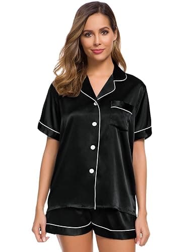 SWOMOG Pyjamas for Women Silk Satin Pyjama Bride Pjs Set Two Piece Pj Sets Button Down Sleepwear Loungewear thumbnail 3