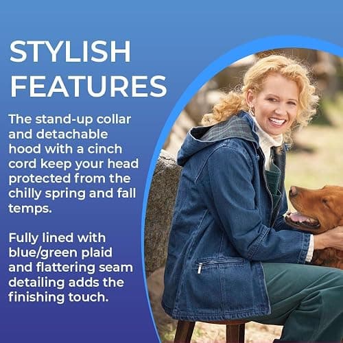 SAGEFINDS Women’s Flannel Lined Denim Jacket | Detachable Hood | Zip Front and Side Pockets | 100% Cotton thumbnail 3