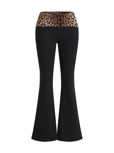 Floerns Women's High Waist Elastic Leopard Patched Leggings Flare Leg Pants - Image 1
