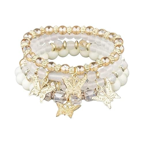 Bohemian Crystal Beaded Butterfly Pendant Bracelets Set Gold Beaded Stackable Stretch Bracelet Handmade Multilayer Colorful Charm Jewelry - Image 1