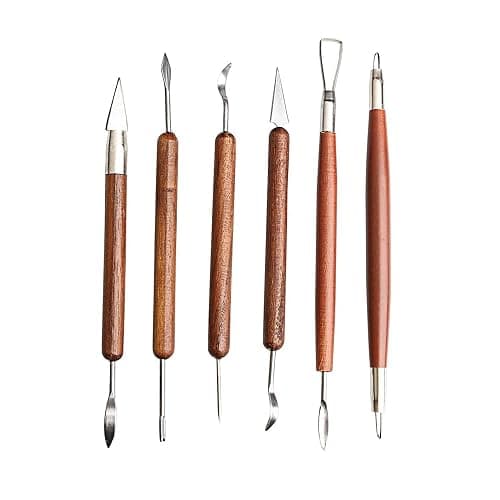 S & E TEACHER'S EDITION 6 Pcs Pottery & Clay Sculpting Tools, Double-Sided, Smooth Wooden Handles. - Image 1