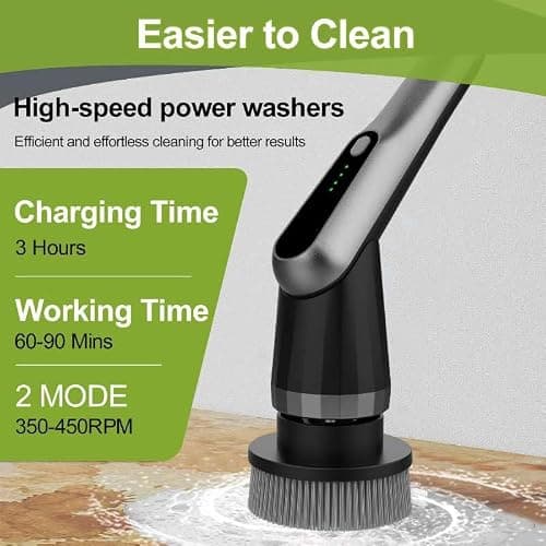 WKY-Electric Spin Scrubber - Upgraded 10-in-1 IPX7 Waterproof Shower Scrubber, Retractable Handle & 2-Speed for Toilet, Bathroom, Bathtub, Tile Floors thumbnail 3