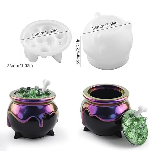 Actvty Witch Cauldron Resin Molds, Bubble Cauldron Jar Silicone Molds for Epoxy Resin Casting, Halloween Jar Mold with Lid DIY Jewelry Storage Box, Candy Container, Candle Jars thumbnail 4