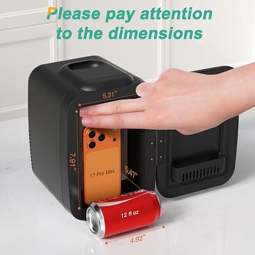 CROWNFUL Mini Fridge, 4 Liter/6 Can Portable Cooler and Warmer Personal Fridge for Skin Care, Cosmetics, Food,Great for Bedroom, Office, Car, Dorm, ETL Listed (Black) thumbnail 3