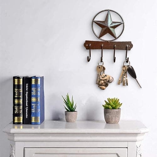 EcoRise Brown Texas Country Western Star Key Holder - Rustic Wall Decor Key Hanger for Home, Heavy Duty Iron, 4 Hooks thumbnail 2