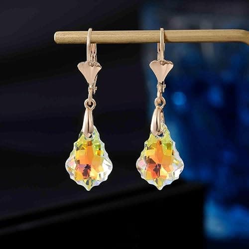 Austrian Crystal Baroque Drop Leverback Earrings for Women Fashion 14K Gold Plated Hypoallergenic Jewelry thumbnail 5