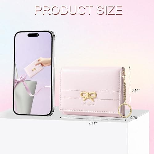Sunwel Fashion Cute Coquette Bow Wallet with Key-chain Aesthetic Card Holder ID Window for Women Girls (PINK) thumbnail 3