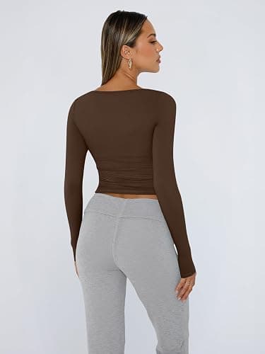 Trendy Queen Womens Square Neck Long Sleeve Double Lined Slim Fit Tops thumbnail 5