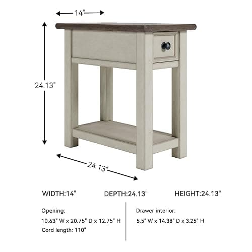 Signature Design by Ashley Bolanburg Chairside End Table With Charging Station, Two-Tone Wood Accent Table With Drawer Storage, Plank Top Design for Living Room or Bedroom, Antique White thumbnail 3