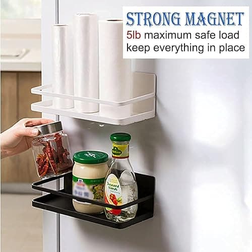 ELESEI Magnetic Spice Rack Refrigerator Side Magnetic Spice Rack Kitchen Magnetic Shelf Magnetic Fridge Shelf Perfect Space Saver for Kitchen/Apartment 2 Pack (White) thumbnail 5