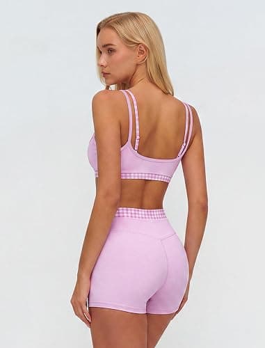 ABOCIW Layered Workout Sets for Women 2 Piece Polka Dot Sports Bra High Waist Shorts Gym Active Yoga Pilates Outfits thumbnail 2