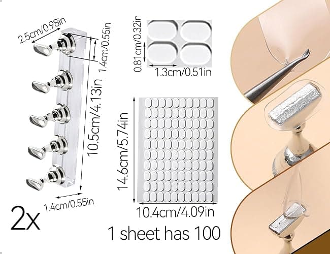 Emezddo 2 Stück Nagel Stander Set mit Transparenter Kleber,Acryl Nägel Selber Machen Set mit Magnet,Aufdrück Nail Tips Übungsständer für den Einsatz zu Hause,im Geschäft und im Salon(Silber) thumbnail 2