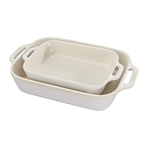 STAUB Ceramic Rectangular Baking Dish Set, 2 pc, Rustic Ivory - Image 1