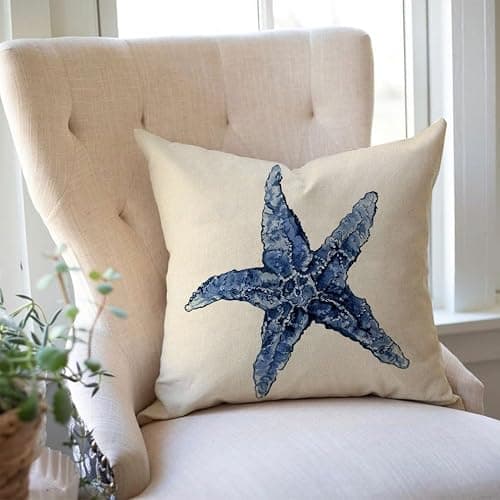 PANDICORN Sea Life Coastal Throw Pillow Covers 18x18 Inch Starfish Turtle Crab Coral Indigo Blue Summer Beach Ocean Nautical Outdoor Decorations Decorative Throw Pillows Cases Set of 4 for Couch Decor thumbnail 5