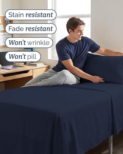 Twin XL 4 Piece Sheet Set - Comfy Breathable & Cooling - Hotel Luxury Bedding for Women, Men, Kids, Teens & Children - 1 Flat & 1 Fitted Sheet & 2 Pillowcases w/ Deep Pockets, Wrinkle Free - Navy Blue thumbnail 5