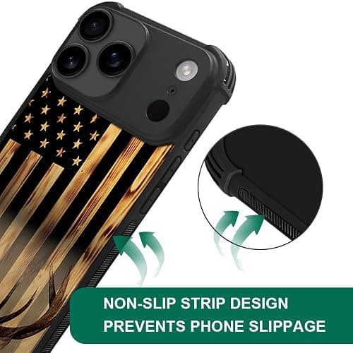 DJSOK Case for iPhone 17 Pro Max,Compatible with MagSafe,Anti-Scratch Shockproof Case,Wood Grain American Flag Buck Hunter Deer thumbnail 4