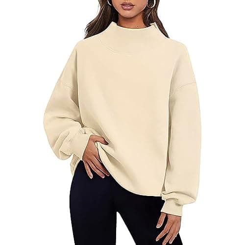 Mock Neck Sweatshirt Womens Fall Oversized Turtleneck Pullover Slouchy Fleece Long Sleeve Sweater Tops Preppy Outfits - Image 1