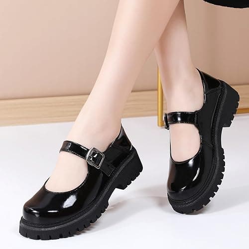 XMM Mary Jane Shoes Platform Chunky Mary Janes for Women Ladies Comfort Leather Round Toe Non-Slip Dressy Casual Cute Girls School Work Shoes thumbnail 3