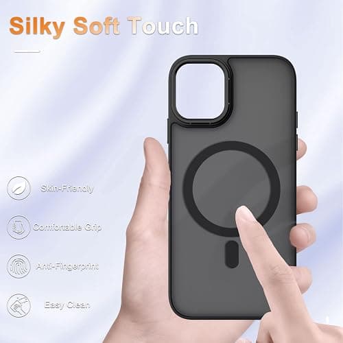 YENAPOON for iPhone 12 Case, iPhone 12 Pro Case, with 1 Screen Protector, Matte Magnetic Slim Phone Cover, Support for Magsafe, Shockproof Protection Translucent Frosted Back,Black thumbnail 3