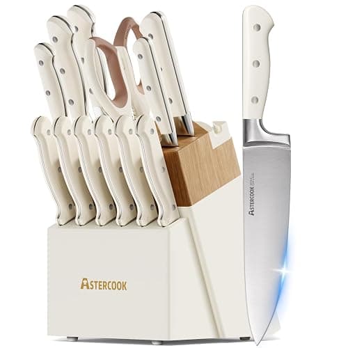 Knife Set,Astercook Kitchen Knife Set with Block 14-Piece Full Tang Stainless Steel Knives with Sharpener Dishwasher Safe and Anti-Slip Ergonomic Handle Valentine's Gift Utensils Set - Image 1