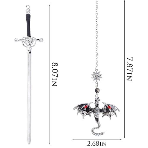 Berirexrion Fourth Wing Dragon Bookmark - Fantasy Sward Book Marks Vintage Tassel Metal Pendant Antique Silver Gray Inspirational Bookmarks Reading School Office Supplies Gift Men Boy Bookworm Reader thumbnail 3