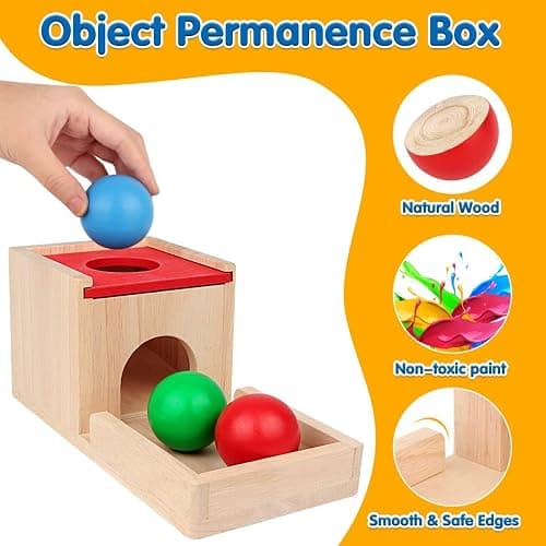 Montessori Toys for 1 2 3 Year Old: 5 in 1 Wooden Toys Kit Includes Object Permanence Box with Ball Drop Toy Shape Sorter & Other Educational Toys for Babies 6-12 Months thumbnail 6