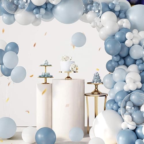 Dusty Blue Balloon Arch Kit 132Pcs Dusty Blue and White Balloon Arch Garland Kit Include Dusty Blue White Pastel Blue Clear Balloons for Birthday Wedding Baby Shower Bridal Party Decorations thumbnail 2